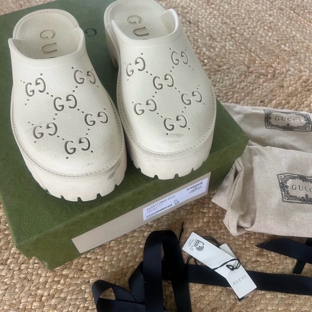 Authentic Gucci Beige GG Rubber Clogs